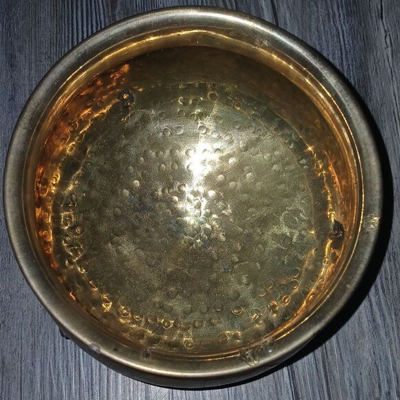 Hosley Vintage Solid Brass Pot Vase Hammered with Rope Detail, Boho, Planter - Picture 4 of 8